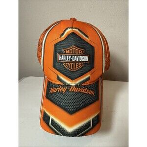 Harley Davidson Cycles Orange Black Ball Cap Adjustable Printed